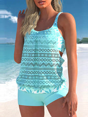 Drajin | Übergröße-Tankini-Set mit Spitzennaht und Blattmuster