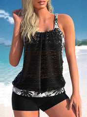 Drajin | Übergröße-Tankini-Set mit Spitzennaht und Blattmuster