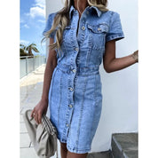 Y2K Retro maßgeschneidertes Button-Down-Jeans-Midikleid für Damen | Chevaria