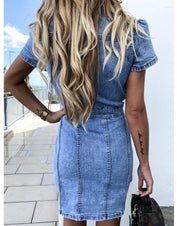 Y2K Retro maßgeschneidertes Button-Down-Jeans-Midikleid für Damen | Chevaria