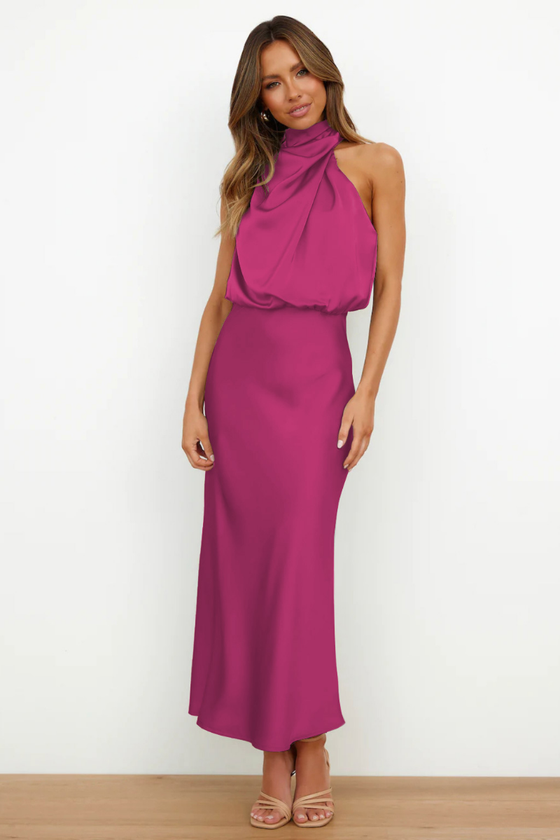 Claudiara | Elegantes Midikleid mit asymmetrischem Rundhalsausschnitt
