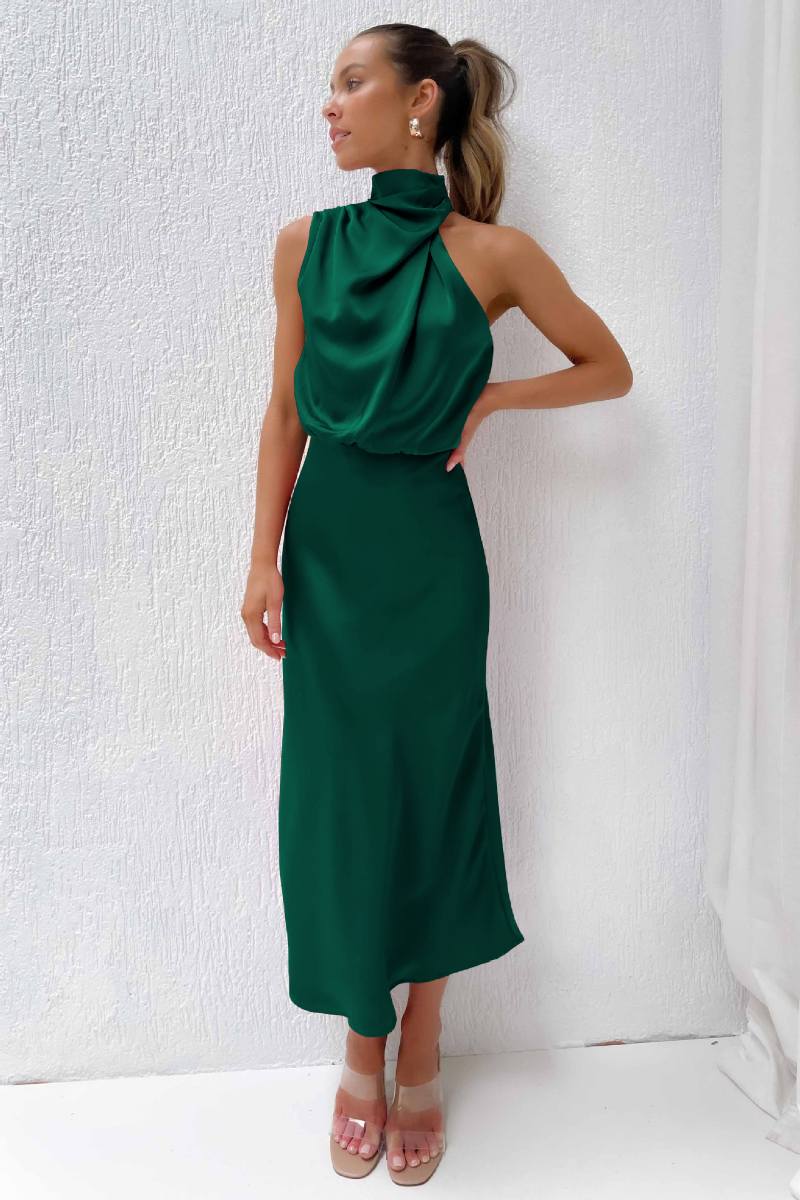 Claudiara | Elegantes Midikleid mit asymmetrischem Rundhalsausschnitt