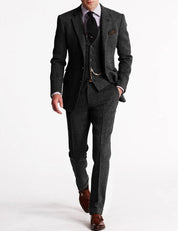 Tweed-Smoking-Herrenanzüge, Dreiteiliges Set | Jhevon