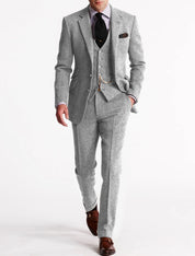 Tweed-Smoking-Herrenanzüge, Dreiteiliges Set | Jhevon
