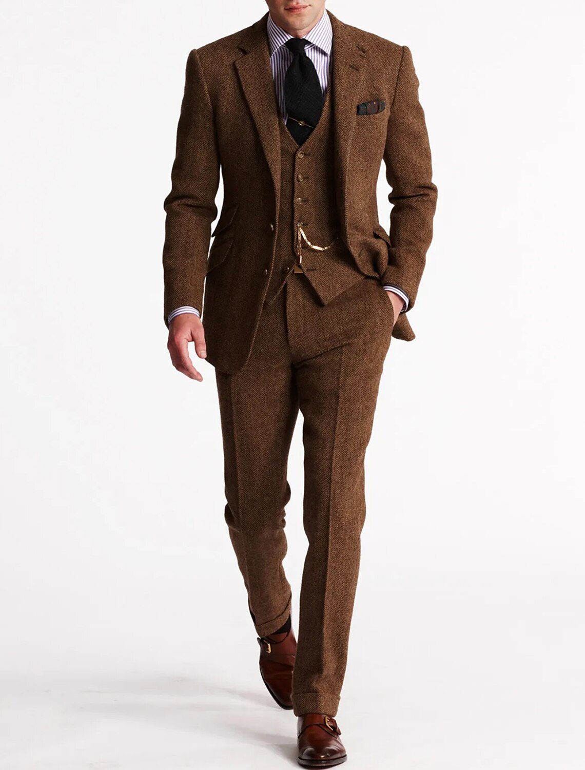 Tweed-Smoking-Herrenanzüge, Dreiteiliges Set | Jhevon