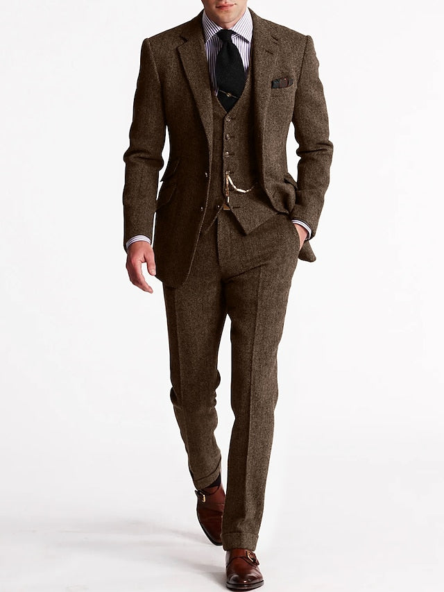 Tweed-Smoking-Herrenanzüge, Dreiteiliges Set | Jhevon